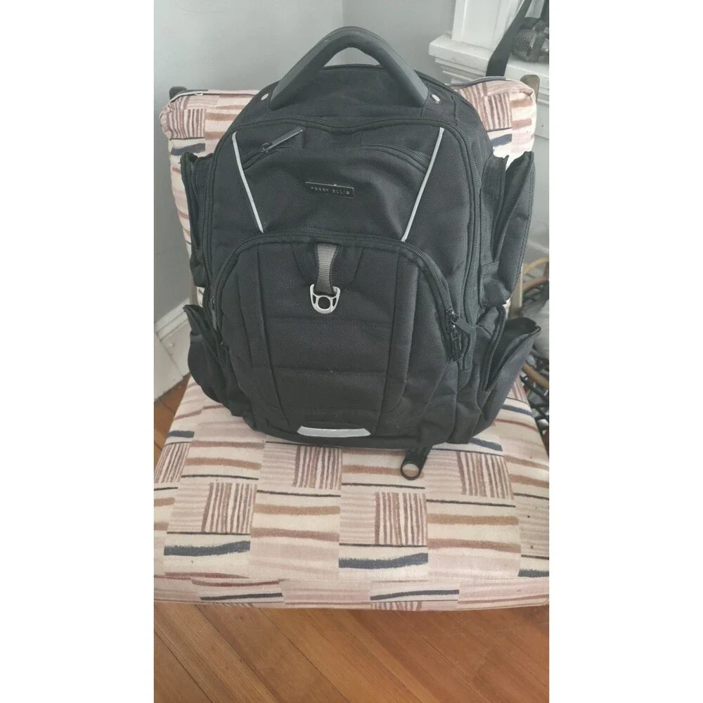 Perry Ellis Black Laptop Backpack Travel/Business Bag, Zip, Multiple Pockets
